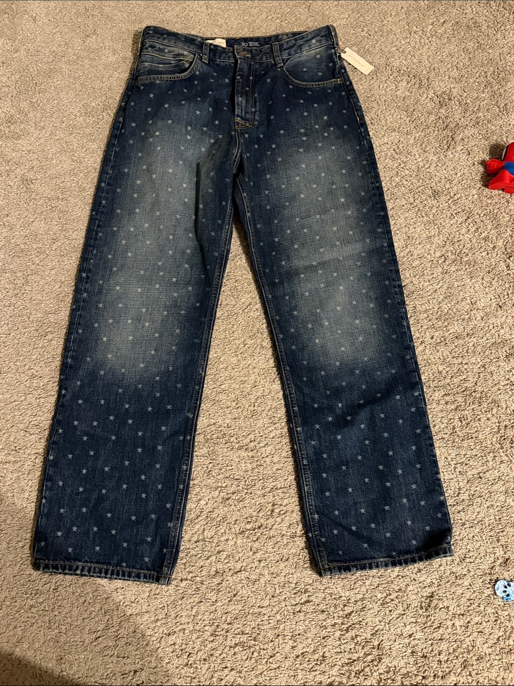 Pilcro Dark Blue Star-Print Relaxed Jeans